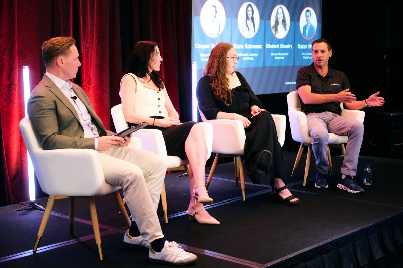Oscar Maria speaking on an industry panel
